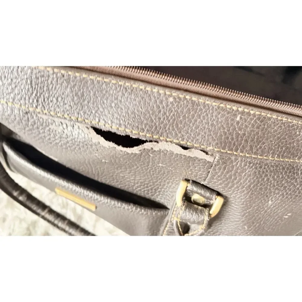 Brooks Brothers Brown Pebble Grain Leather Rolling Duffle